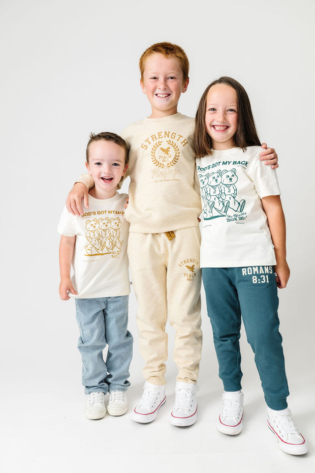 Kids God's Got My Back Tan T-Shirt Cotton | Short Sleeve