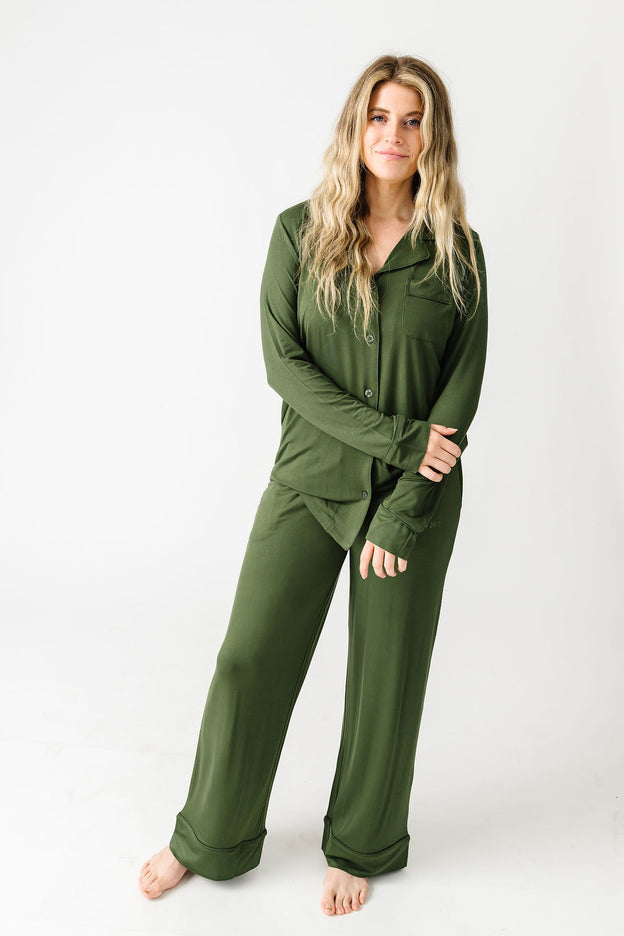 The Lord is My Strength Green PJ Womens Notch Collar Set Bamboo