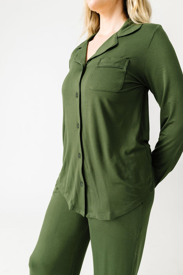 The Lord is My Strength Green PJ Womens Notch Collar Set Bamboo