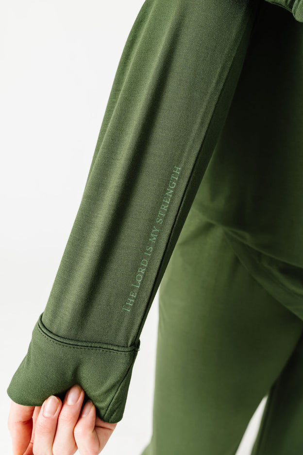 The Lord is My Strength Green PJ Womens Notch Collar Set Bamboo