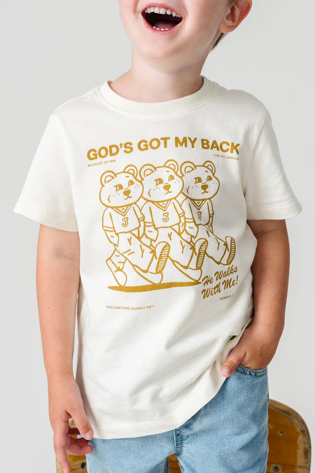 Kids God's Got My Back Tan T-Shirt Cotton | Short Sleeve