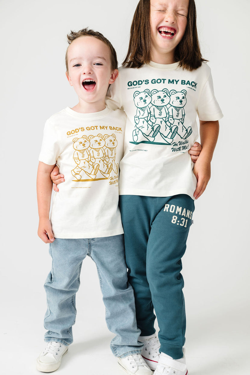 Kids God's Got My Back Tan T-Shirt Cotton | Short Sleeve