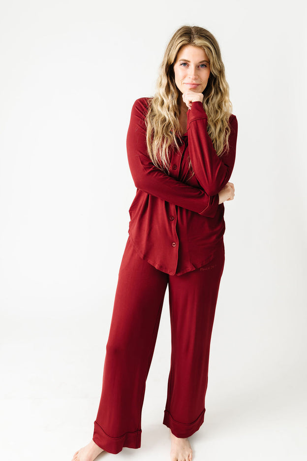 The Lord is My Strength Red PJ Womens Notch Collar Set Bamboo
