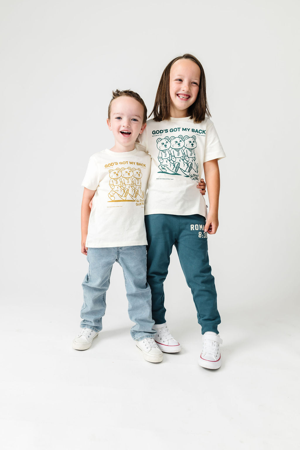 Kids Gods Got My Back Teal T-Shirt Cotton | Short Sleeve
