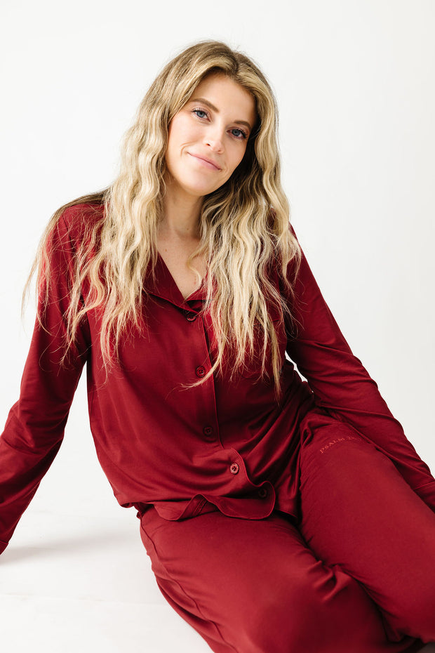 The Lord is My Strength Red PJ Womens Notch Collar Set Bamboo