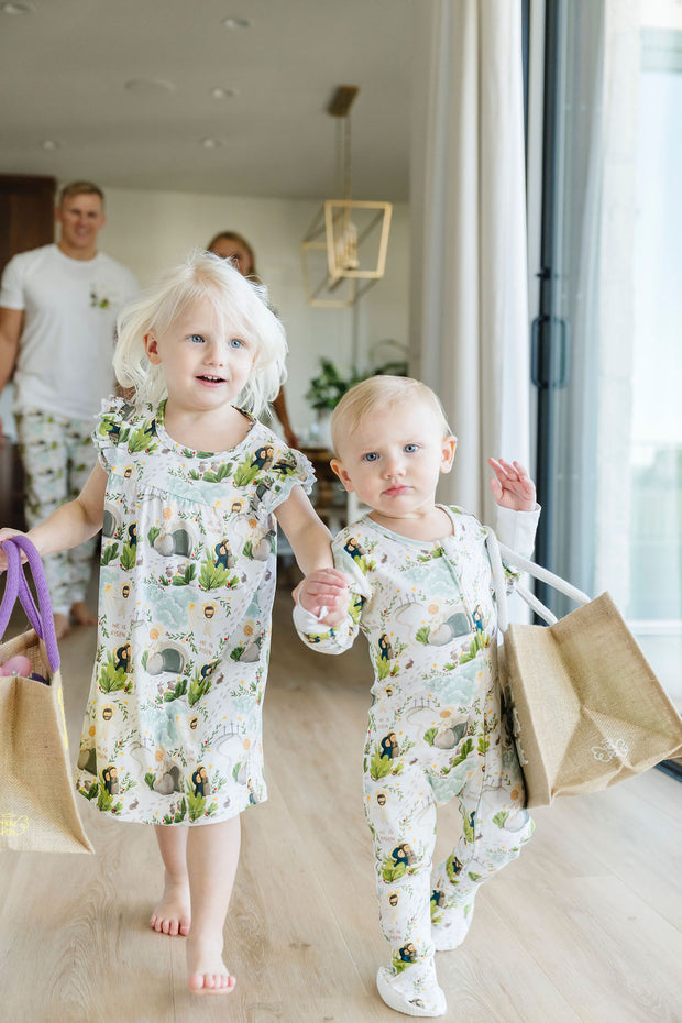 He Is Risen PJ Footed Onesie Cotton