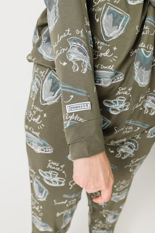 Armor of God Green PJ Womens Jogger Set Bamboo