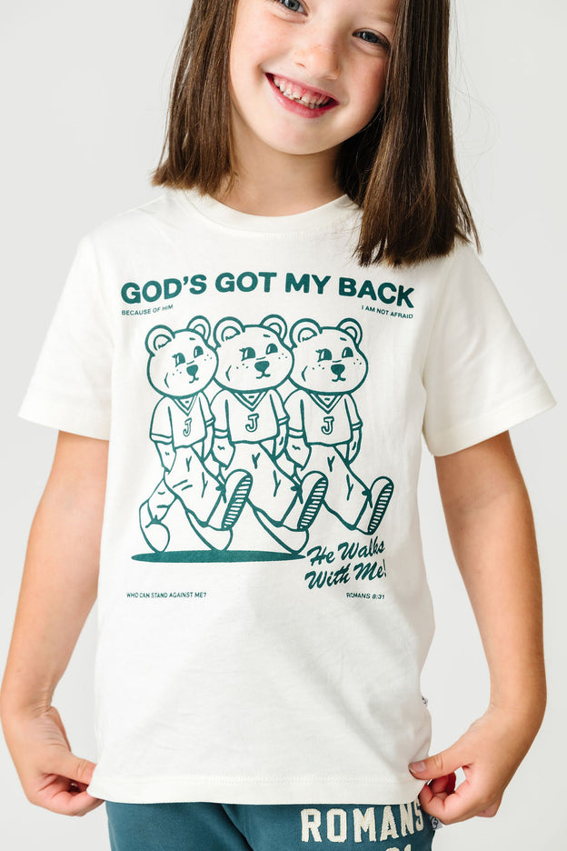 Kids God's Got My Back Teal T-Shirt Cotton | Short Sleeve