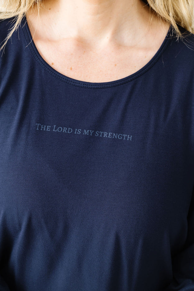 The Lord is My Strength Navy PJ Womens Long Sleeve Jogger Set Bamboo