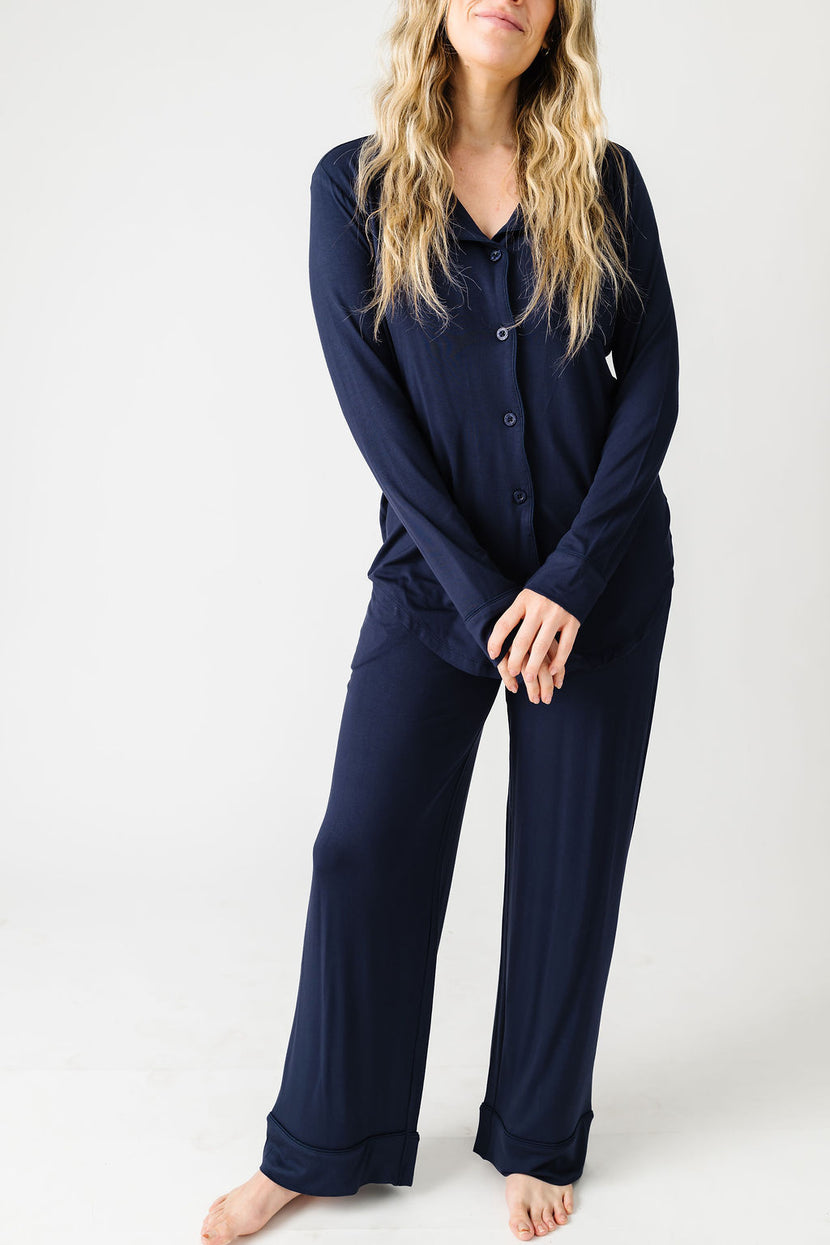 The Lord is My Strength Navy PJ Womens Notch Collar Set Bamboo