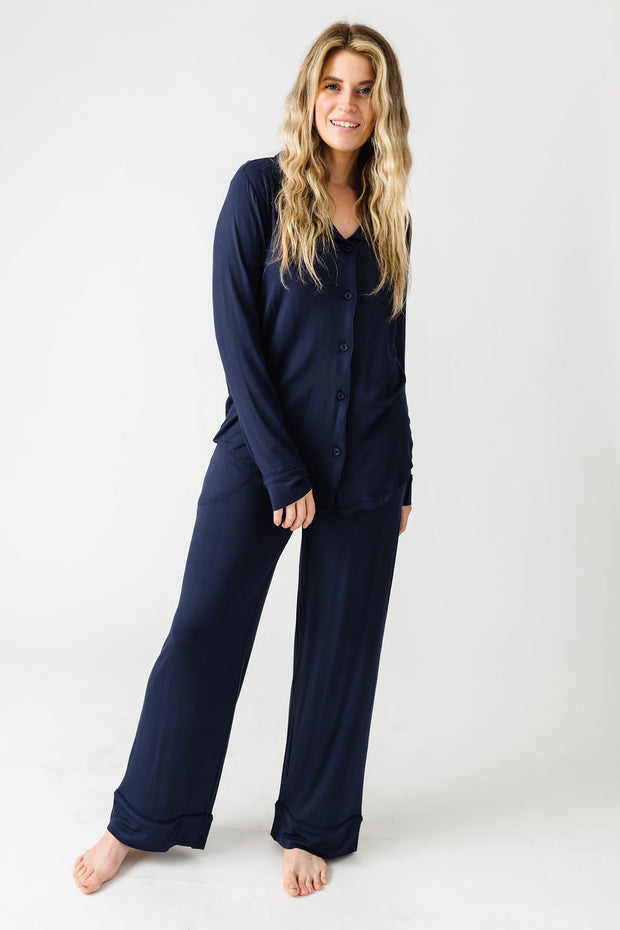 The Lord is My Strength Navy PJ Womens Notch Collar Set Bamboo