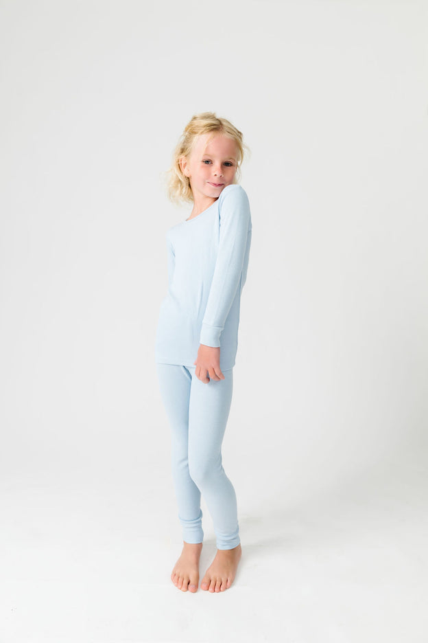 God's Got My Back Blue PJ Long Sleeve Set Ribbed Cotton-Bamboo Blend