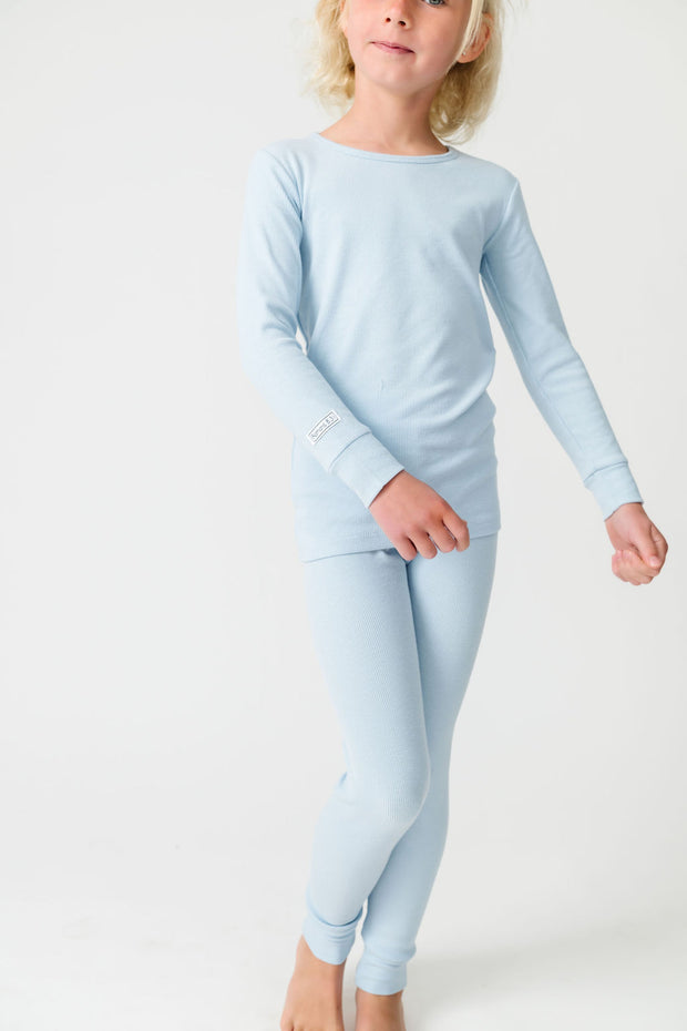 God's Got My Back Blue PJ Long Sleeve Set Ribbed Cotton-Bamboo Blend