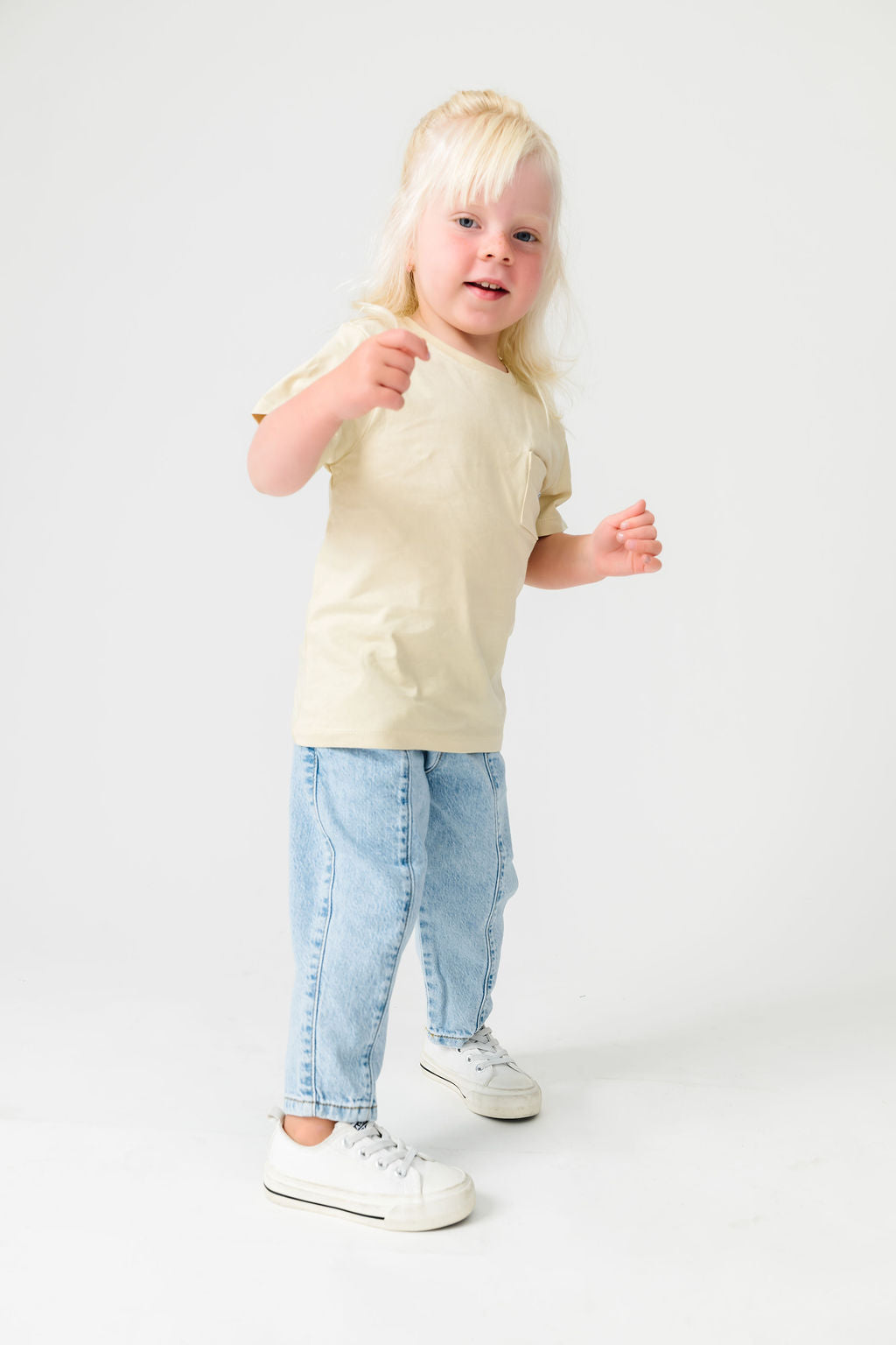 Kids Solid Beige Prayer Pocket T-Shirt Cotton | Short Sleeve