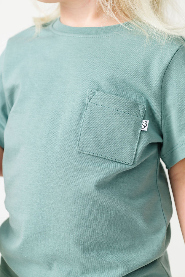 Kids Solid Teal Prayer Pocket T-Shirt Cotton | Short Sleeve