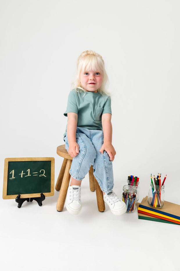 Kids Solid Teal Prayer Pocket T-Shirt Cotton | Short Sleeve