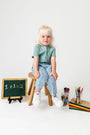Kids Solid Teal Prayer Pocket T-Shirt Cotton | Short Sleeve