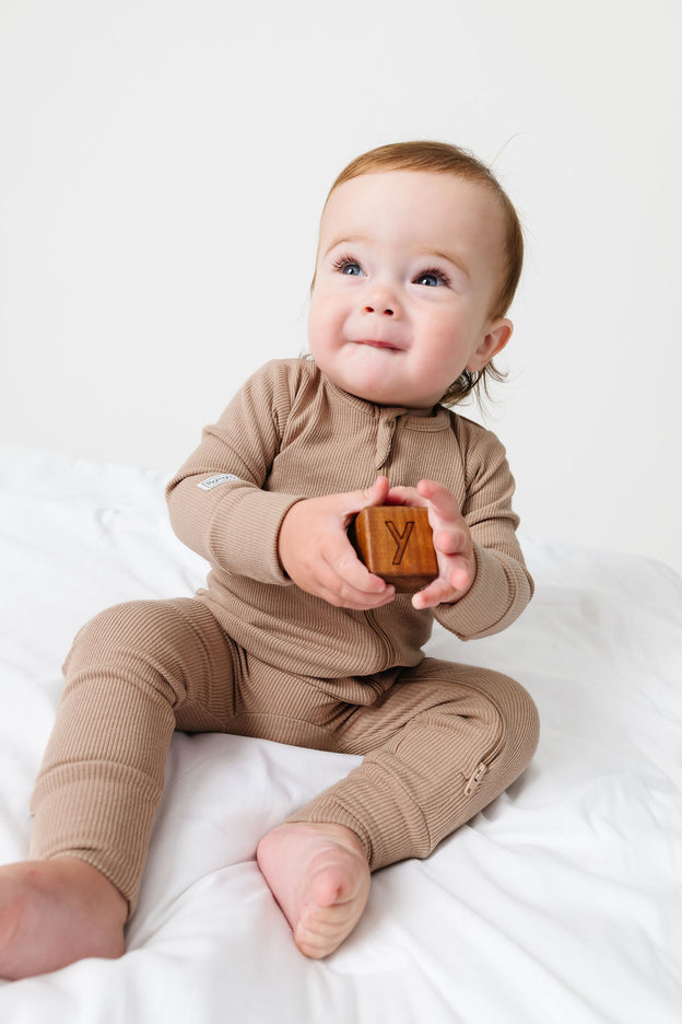 God's Got My Back Beige PJ Footless Onesie Ribbed Cotton-Bamboo Blend