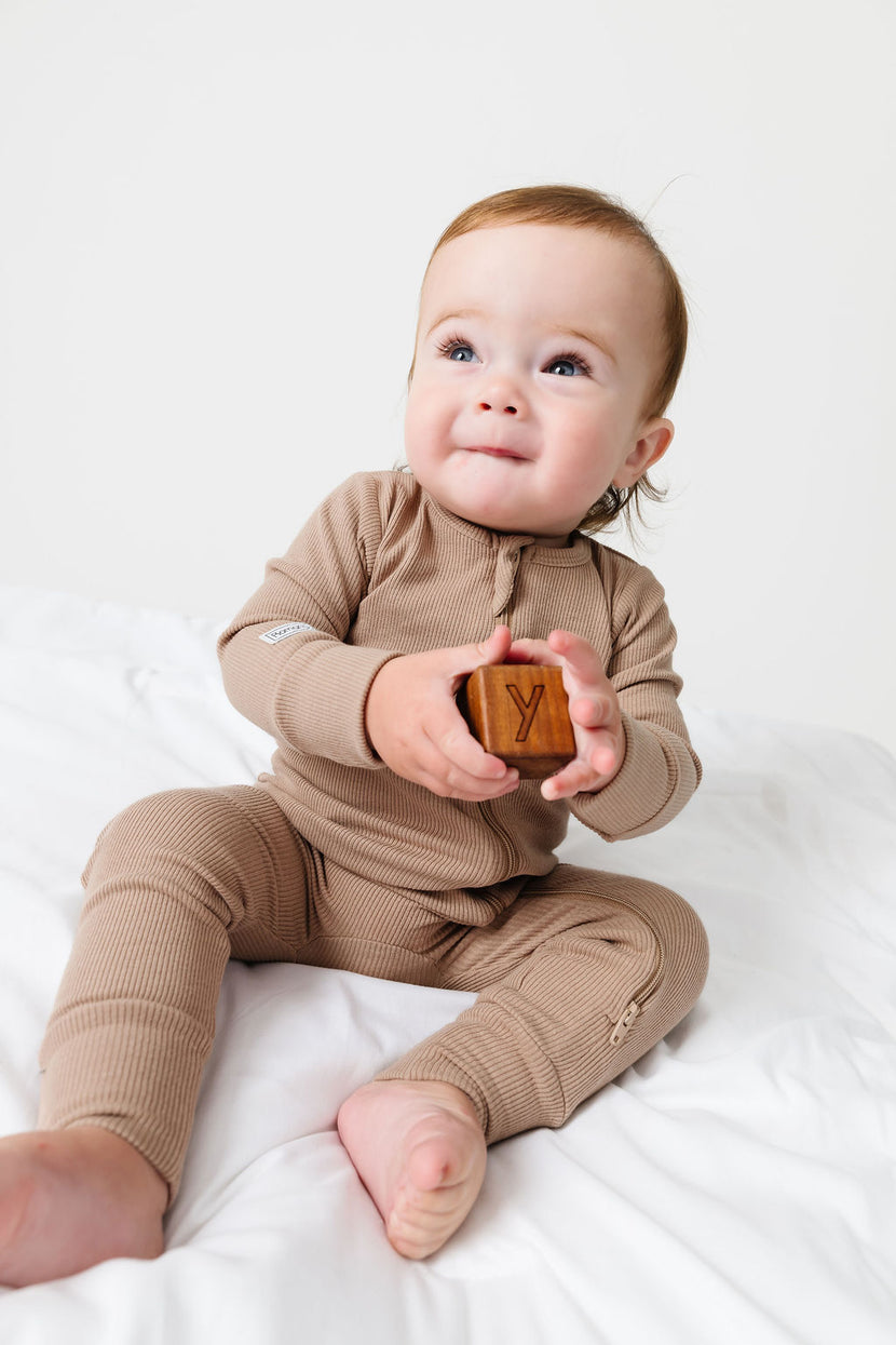 God's Got My Back Beige PJ Footless Onesie Ribbed Cotton-Bamboo Blend