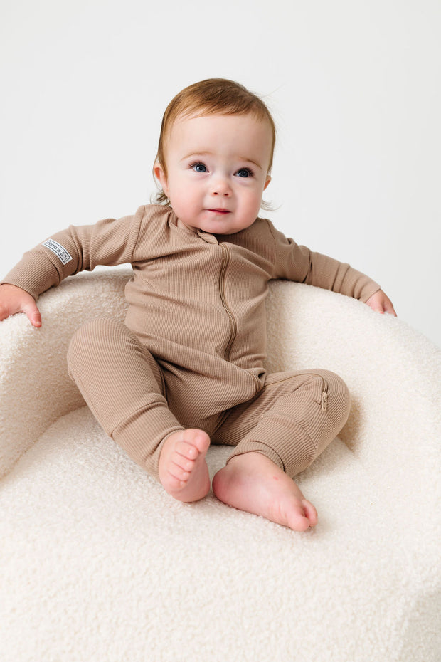 God's Got My Back Beige PJ Footless Onesie Ribbed Cotton-Bamboo Blend