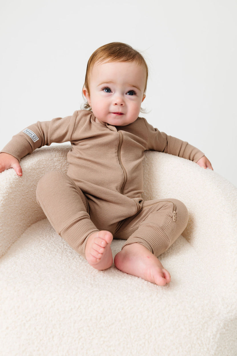 God's Got My Back Beige PJ Footless Onesie Ribbed Cotton-Bamboo Blend