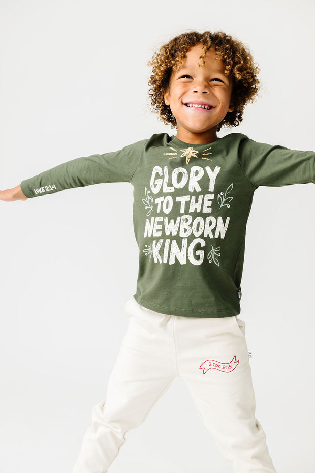 Kids Newborn King Green T-Shirt Cotton | Long Sleeve
