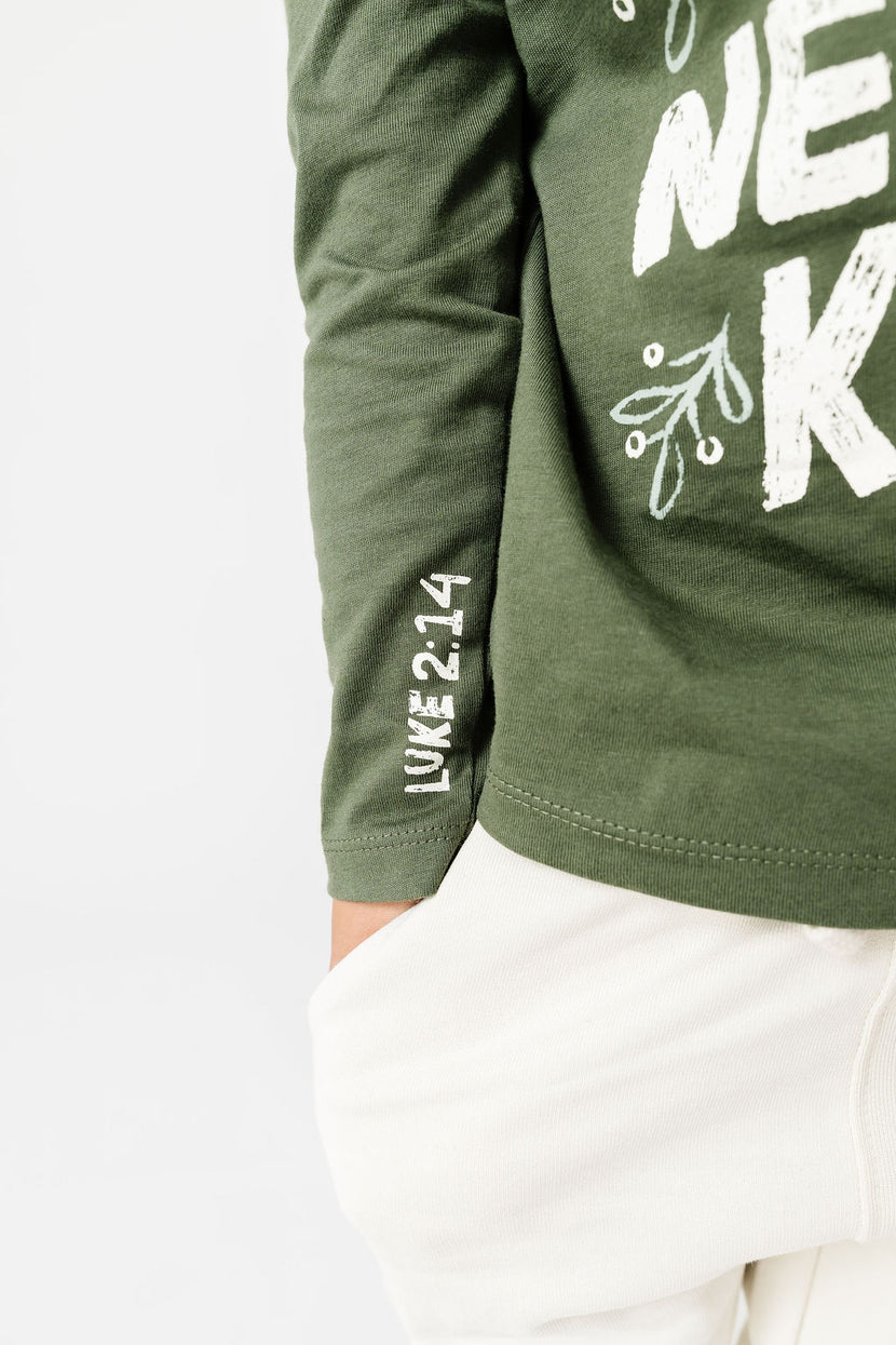 Kids Newborn King Green T-Shirt Cotton | Long Sleeve