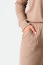 God's Got My Back Beige PJ Womens Long Sleeve Jogger Set Ribbed Cotton-Bamboo Blend