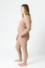 God's Got My Back Beige PJ Womens Long Sleeve Jogger Set Ribbed Cotton-Bamboo Blend