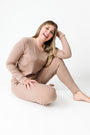 God's Got My Back Beige PJ Womens Long Sleeve Jogger Set Ribbed Cotton-Bamboo Blend