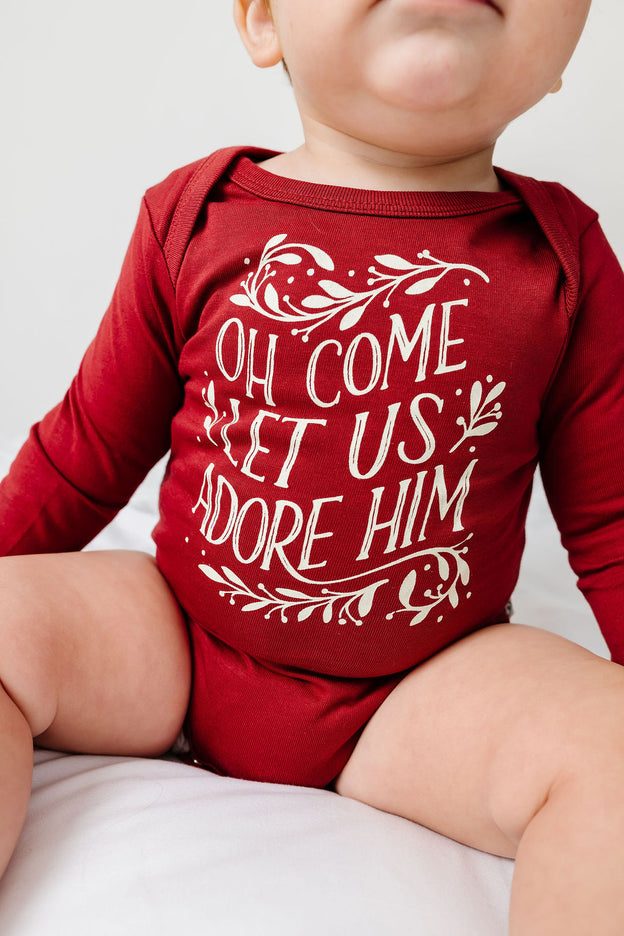 Baby Let Us Adore Him Bodysuit Cotton | Long Sleeve