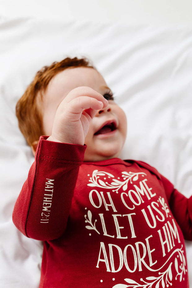 Baby Let Us Adore Him Bodysuit Cotton | Long Sleeve