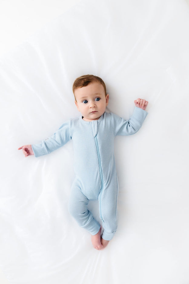 God's Got My Back Blue PJ Footless Onesie Ribbed Cotton-Bamboo Blend
