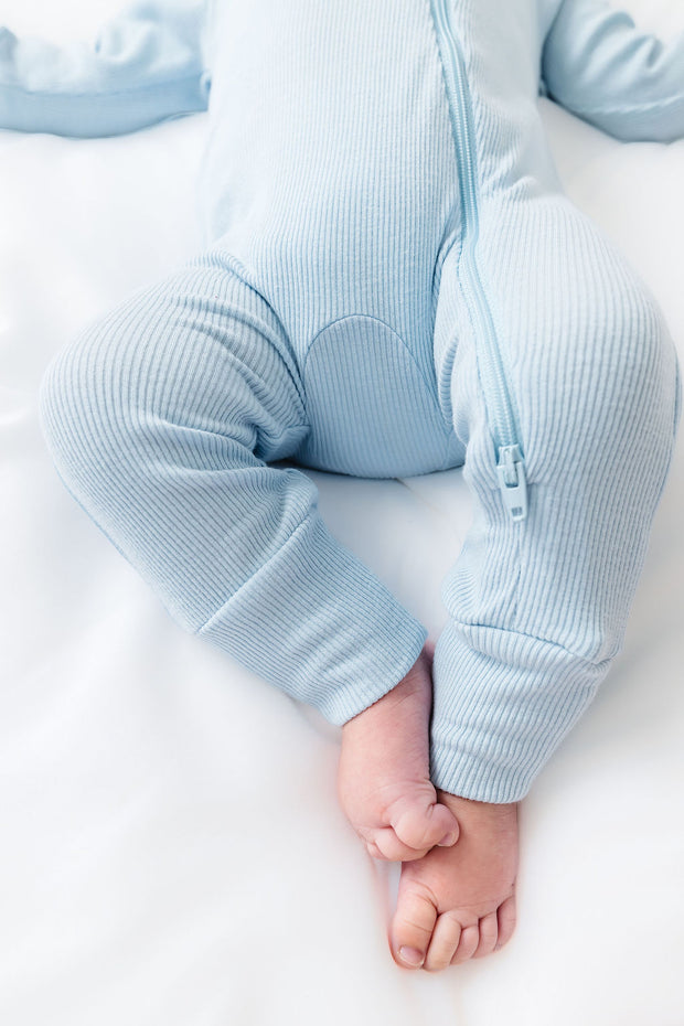 God's Got My Back Blue PJ Footless Onesie Ribbed Cotton-Bamboo Blend