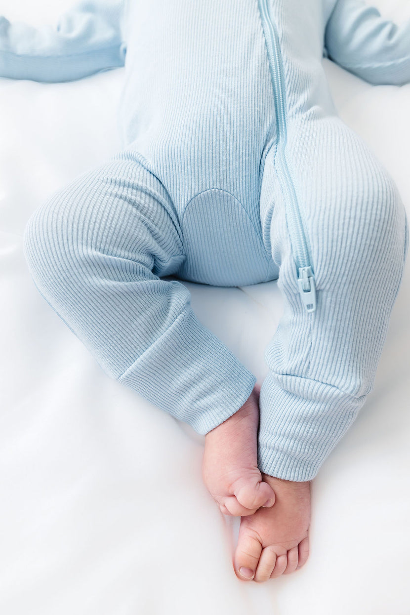 God's Got My Back Blue PJ Footless Onesie Ribbed Cotton-Bamboo Blend