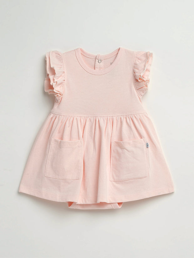 Baby Pink Prayer Pocket Twirl Dress Bodysuit | Short Sleeve