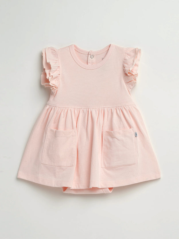 Baby Pink Prayer Pocket Twirl Dress Bodysuit | Short Sleeve