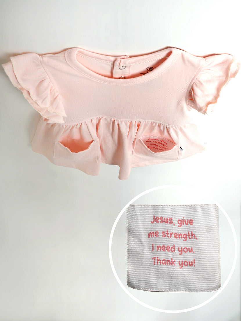 Baby Pink Prayer Pocket Twirl Dress Bodysuit | Short Sleeve