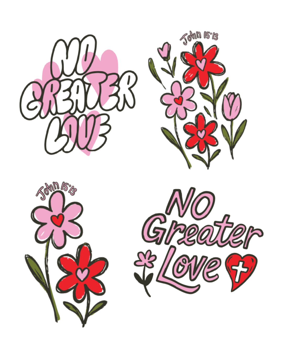 No Greater Love Pink Sticker 4 Pack
