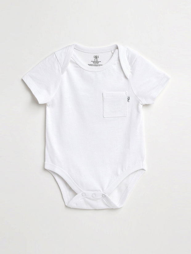 Baby White Prayer Pocket Bodysuit | Short Sleeve