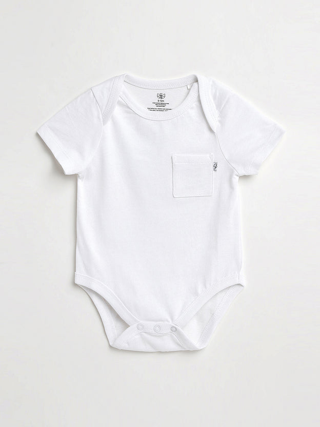 Baby White Prayer Pocket Bodysuit | Short Sleeve
