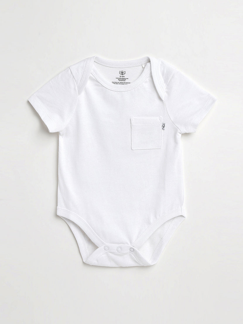 Baby White Prayer Pocket Bodysuit | Short Sleeve
