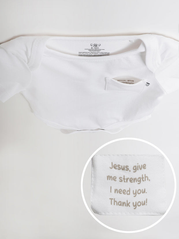 Baby White Prayer Pocket Bodysuit | Short Sleeve