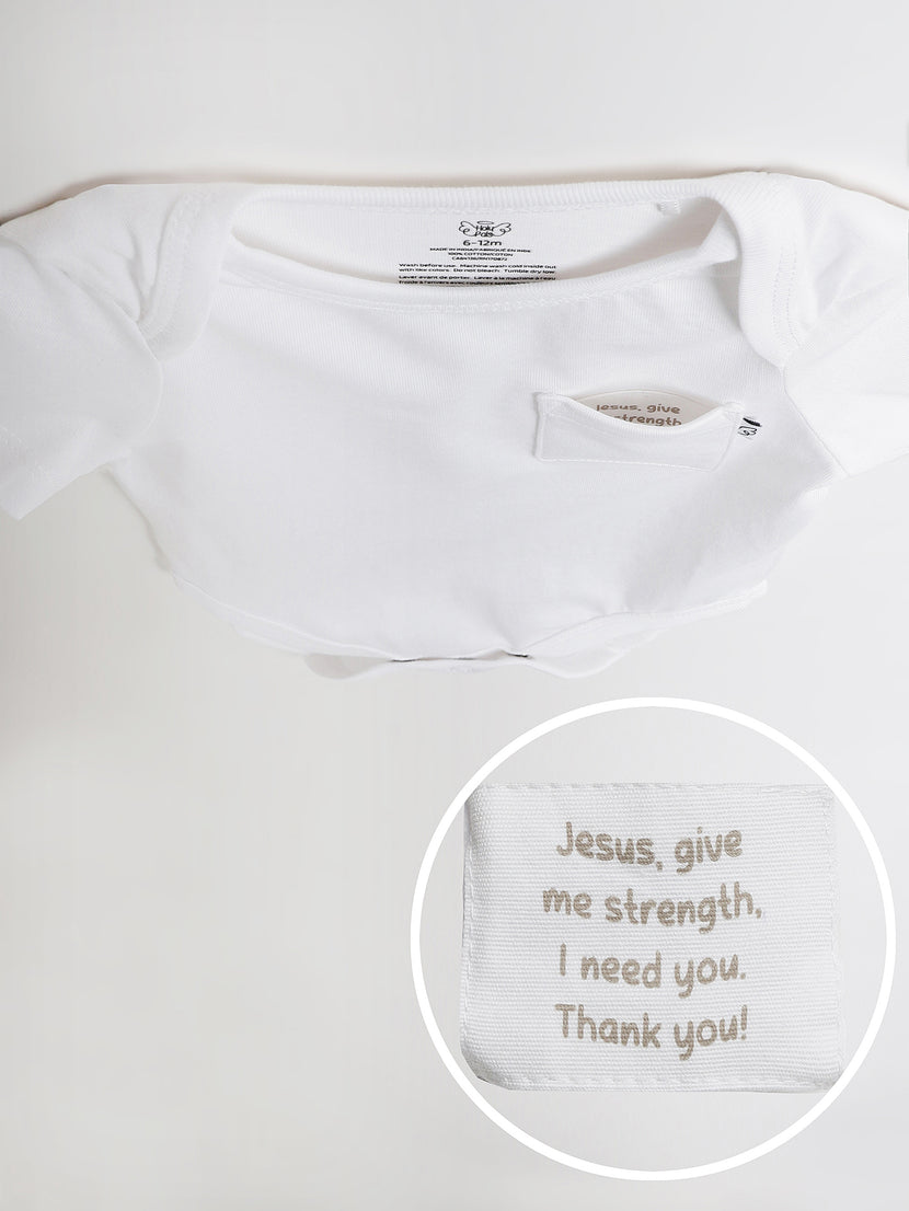 Baby White Prayer Pocket Bodysuit | Short Sleeve