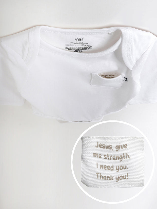 Baby White Prayer Pocket Bodysuit | Long Sleeve