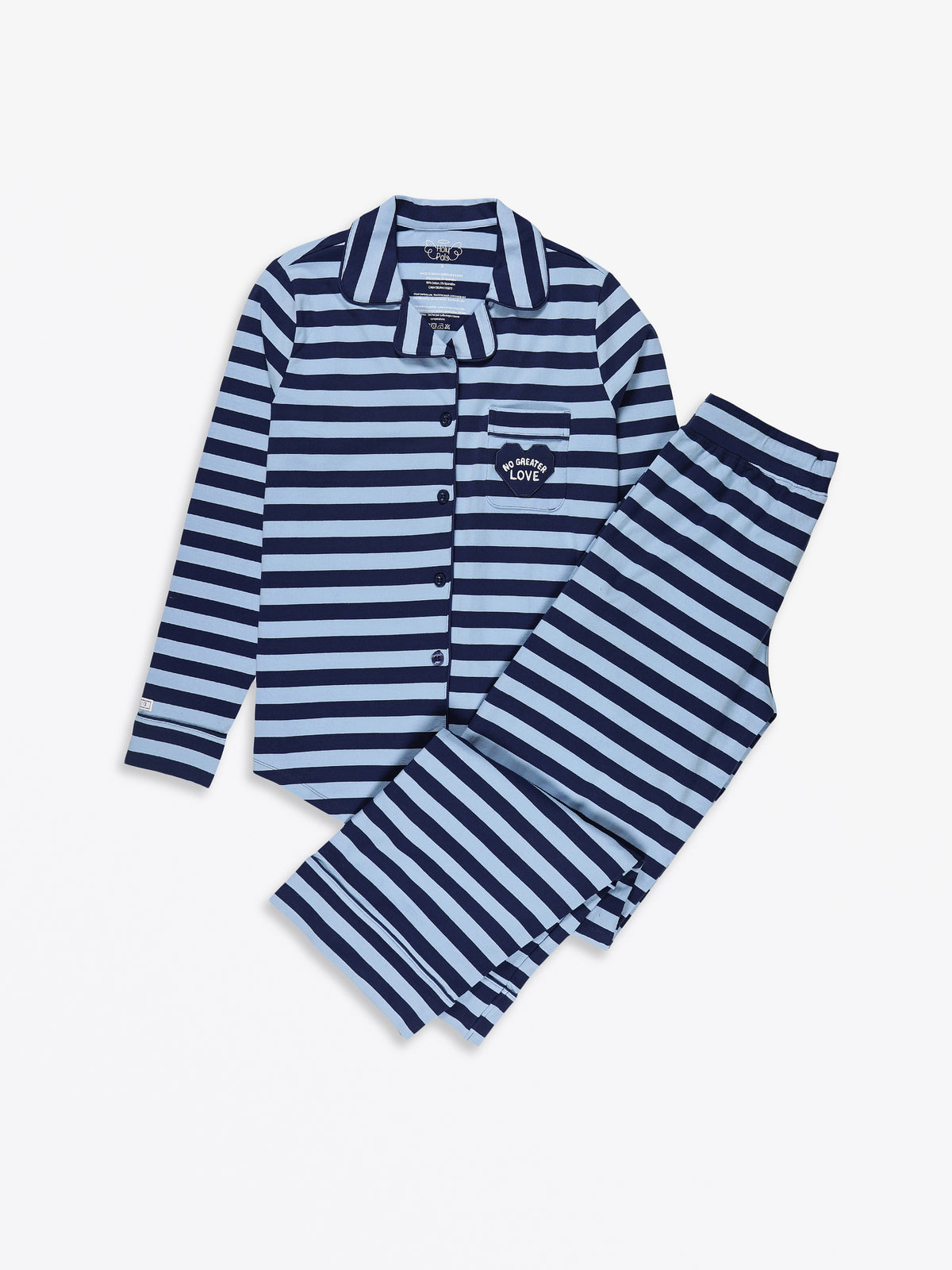 No Greater Love Blue Womens PJ Notch Collar Set Cotton