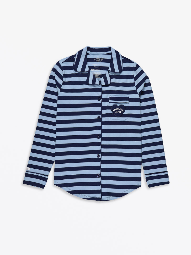 No Greater Love Blue Womens PJ Notch Collar Set Cotton